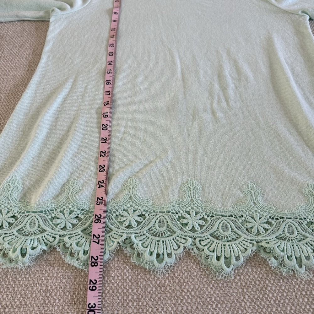 Soft Surroundings Sweater Women's Size M Lace Hem L/S Tunic Top Green - Picture 9 of 9